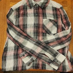 Kid Girl's Plaid Shirt - Black, White, and Pink
